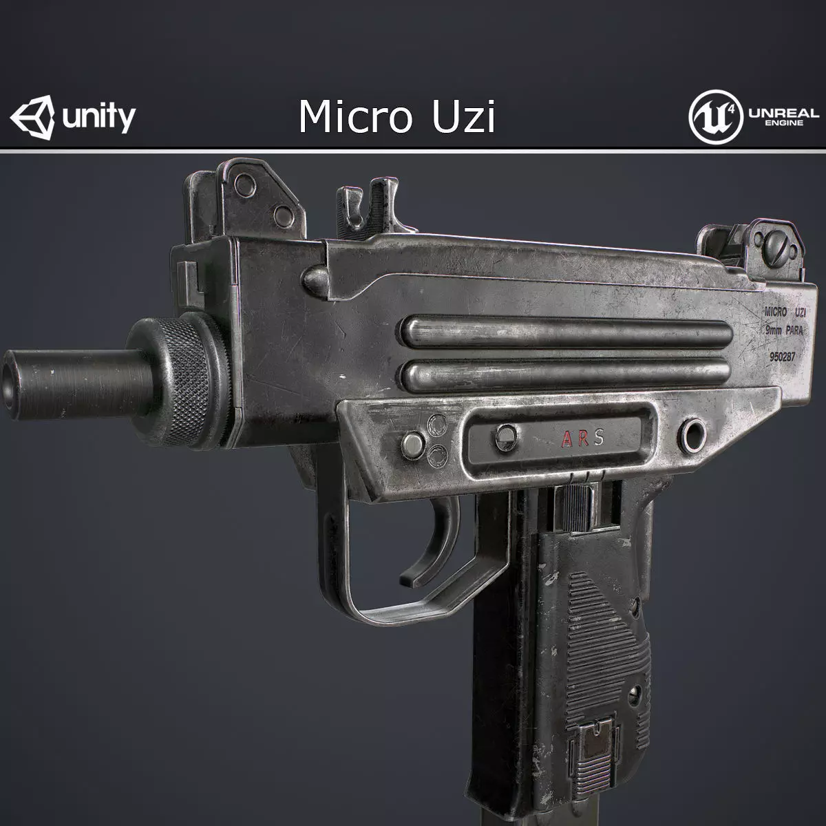 Micro Uzi Low-poly 3D model_0