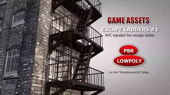 NYC Fire Escape Ladder Low-poly 3D model