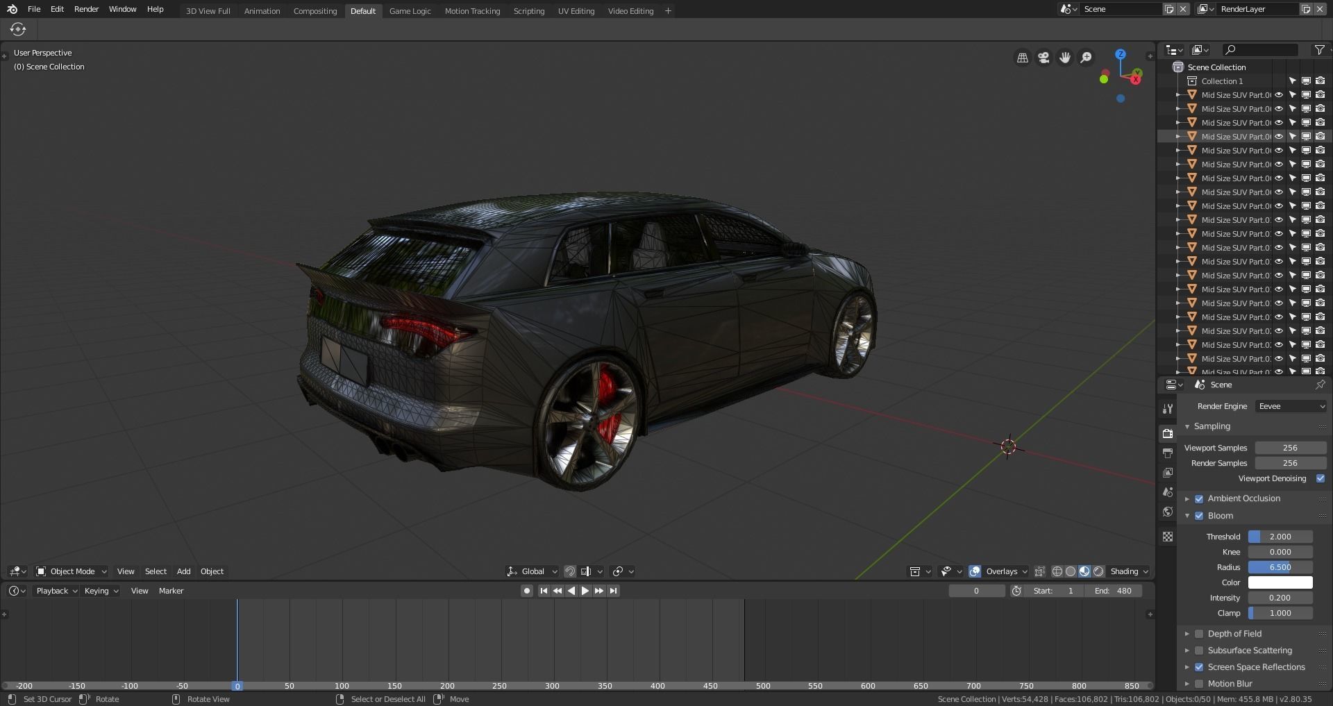 BLENDER EEVEE Brandless Mid Size 4 door suv Low-poly 3D model_13
