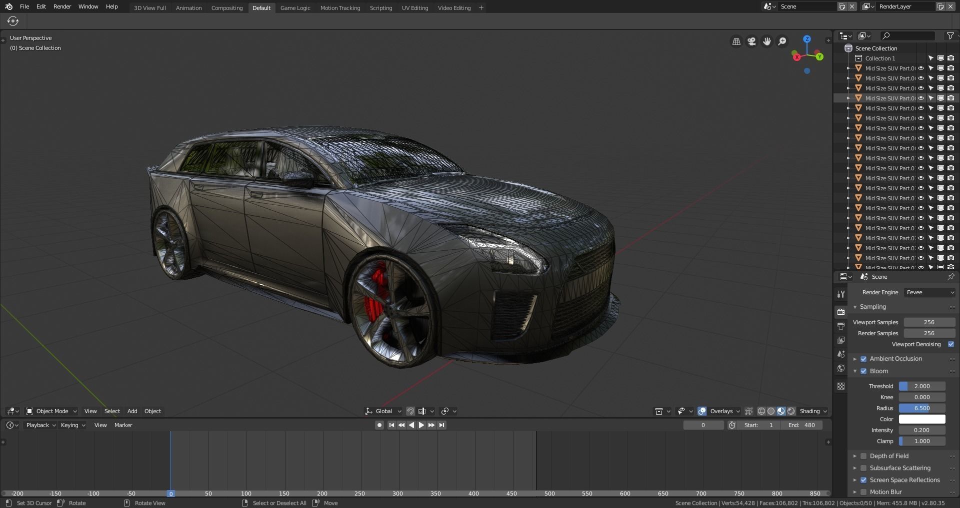 BLENDER EEVEE Brandless Mid Size 4 door suv Low-poly 3D model_11