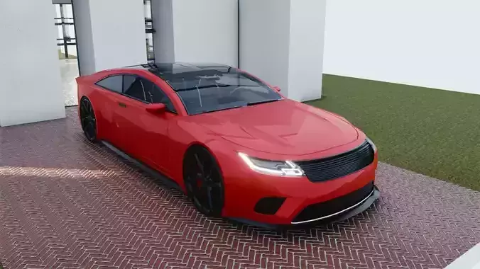 BLENDER EEVEE Brandless Extended Wheelbase 2 door coupe Low-poly 3D model