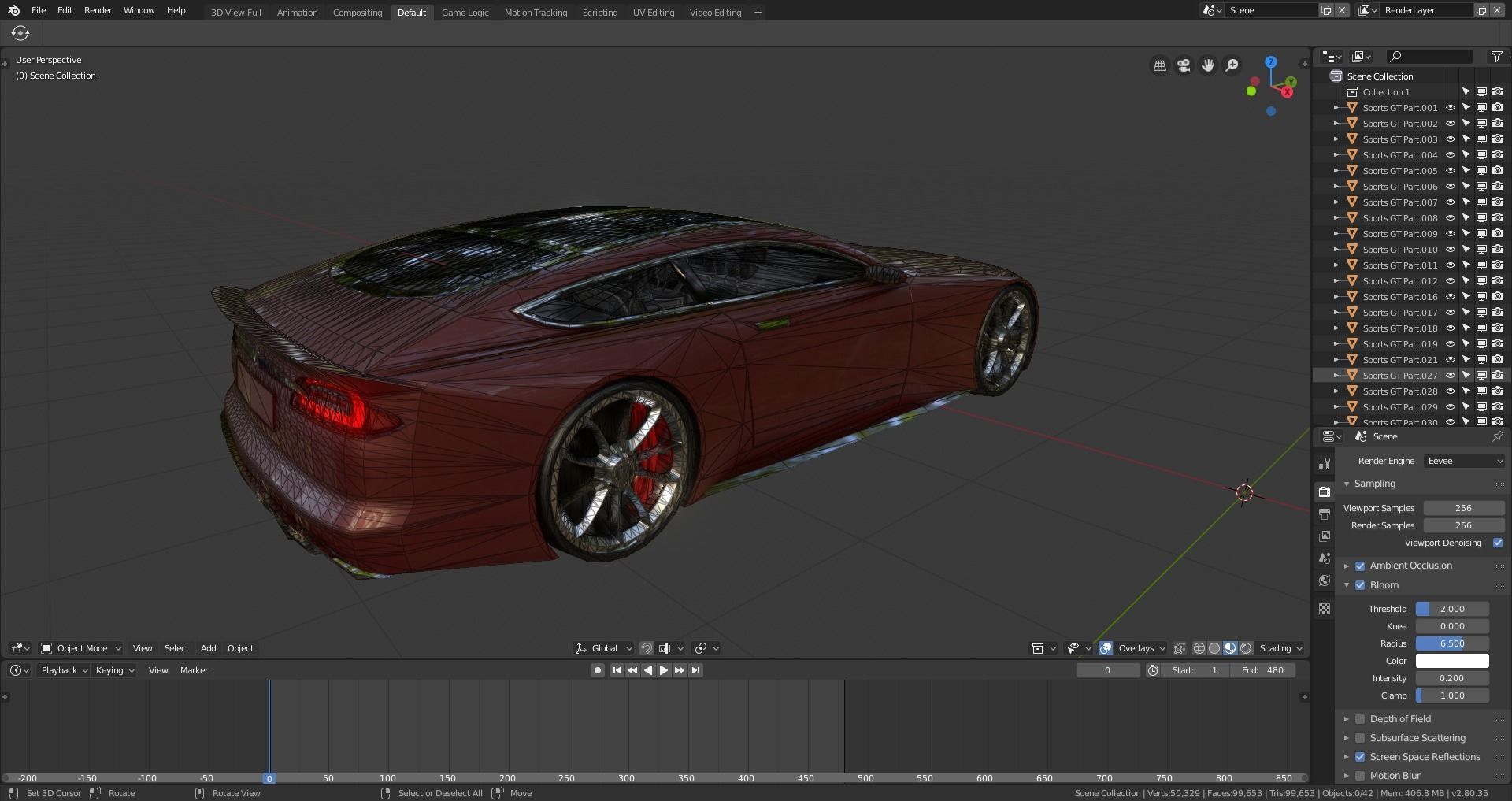 BLENDER EEVEE Brandless Sports GT coupe Low-poly 3D model_11