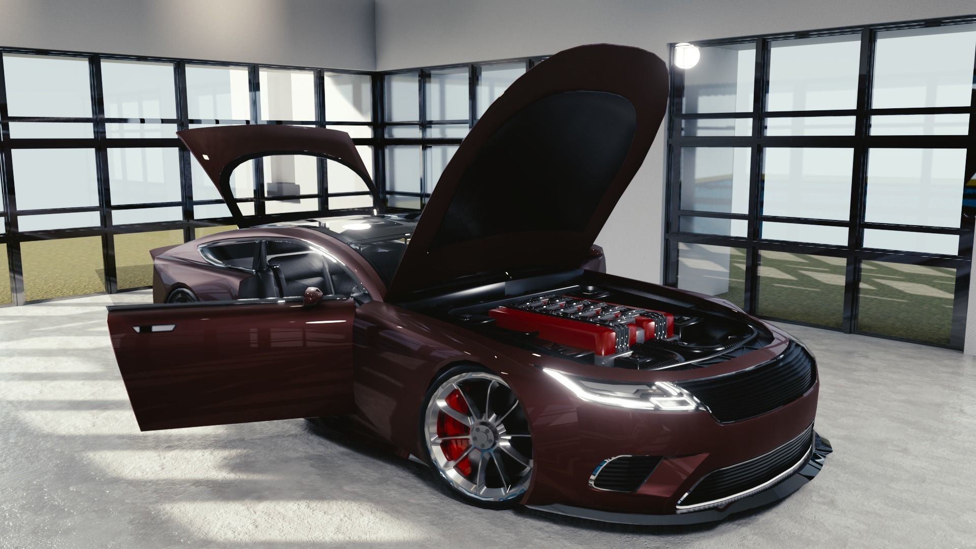 BLENDER EEVEE Brandless Sports GT coupe Low-poly 3D model_8