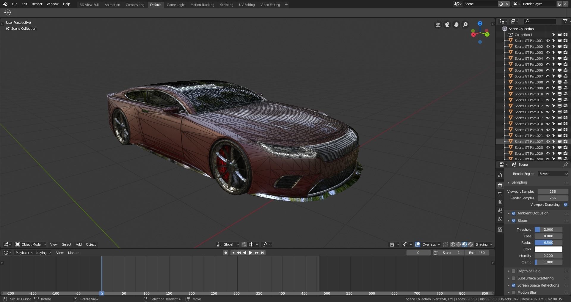 BLENDER EEVEE Brandless Sports GT coupe Low-poly 3D model_10