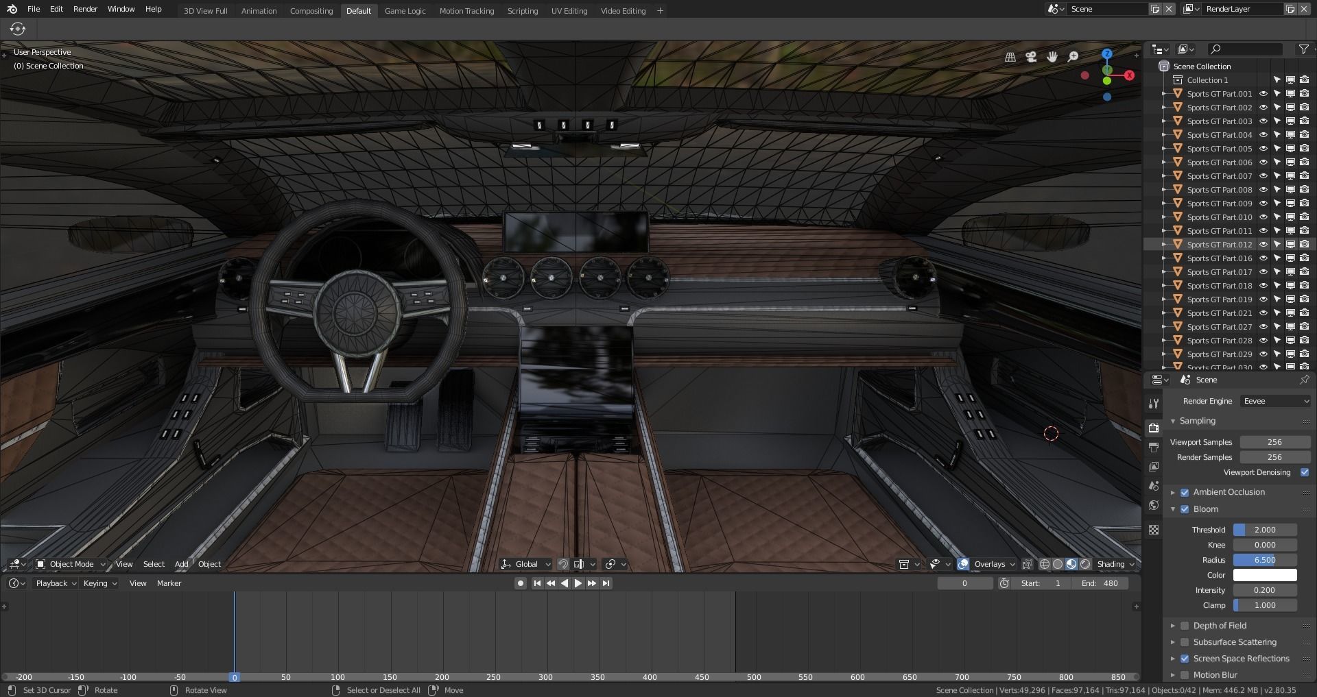 BLENDER EEVEE Brandless Sports GT coupe Low-poly 3D model_12