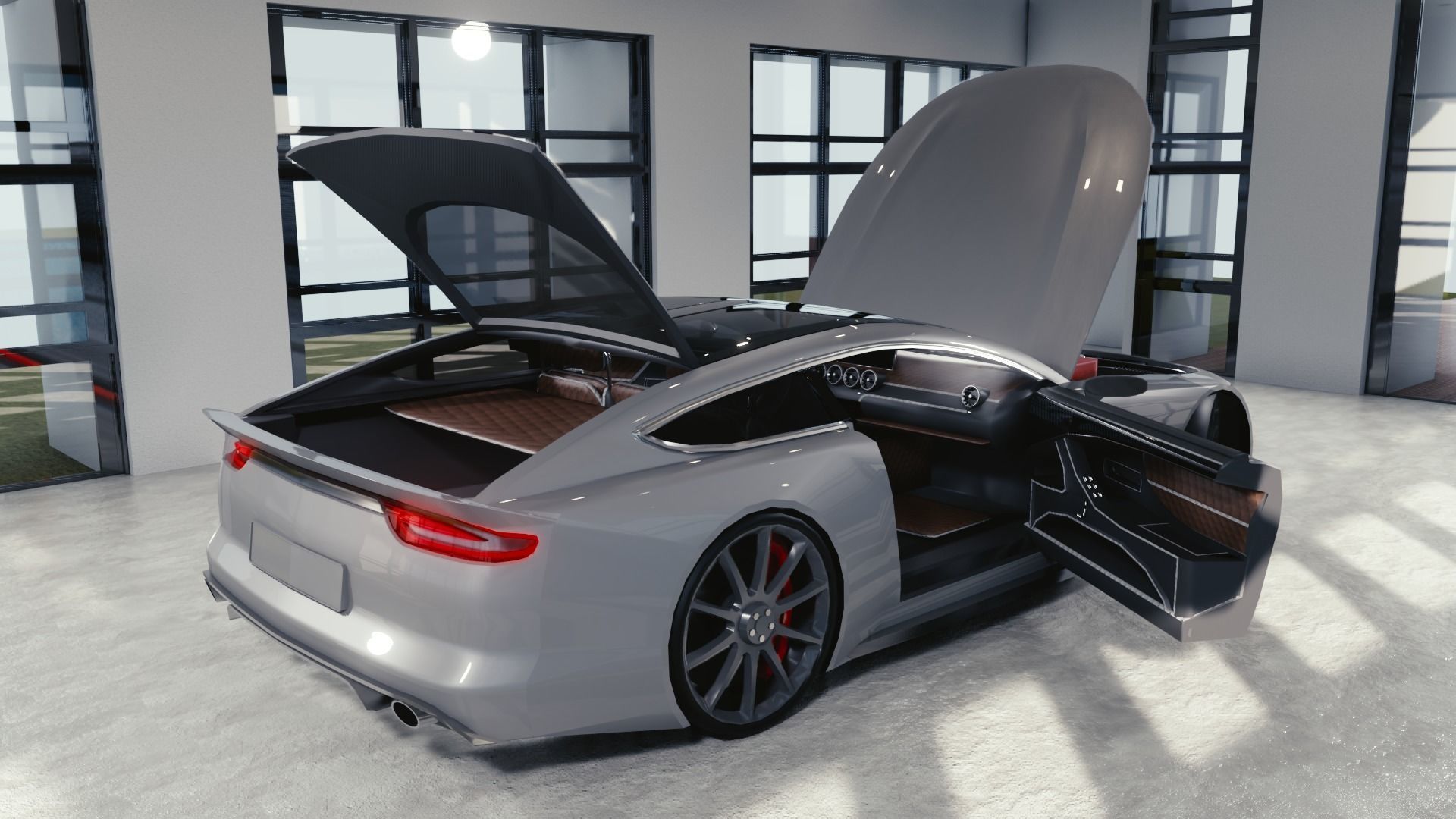 BLENDER EEVEE Brandless Sports GT coupe Low-poly 3D model_9