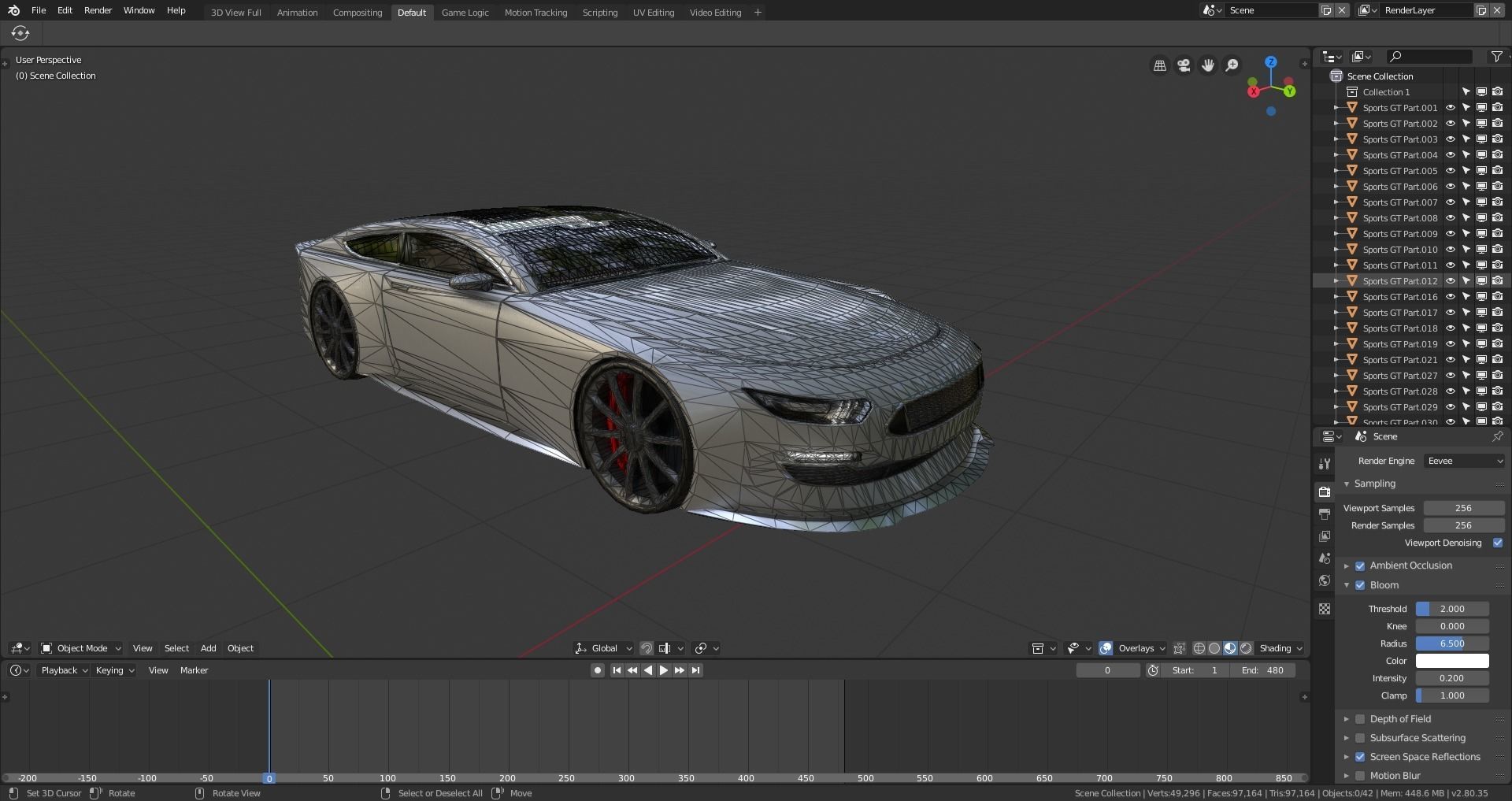 BLENDER EEVEE Brandless Sports GT coupe Low-poly 3D model_10
