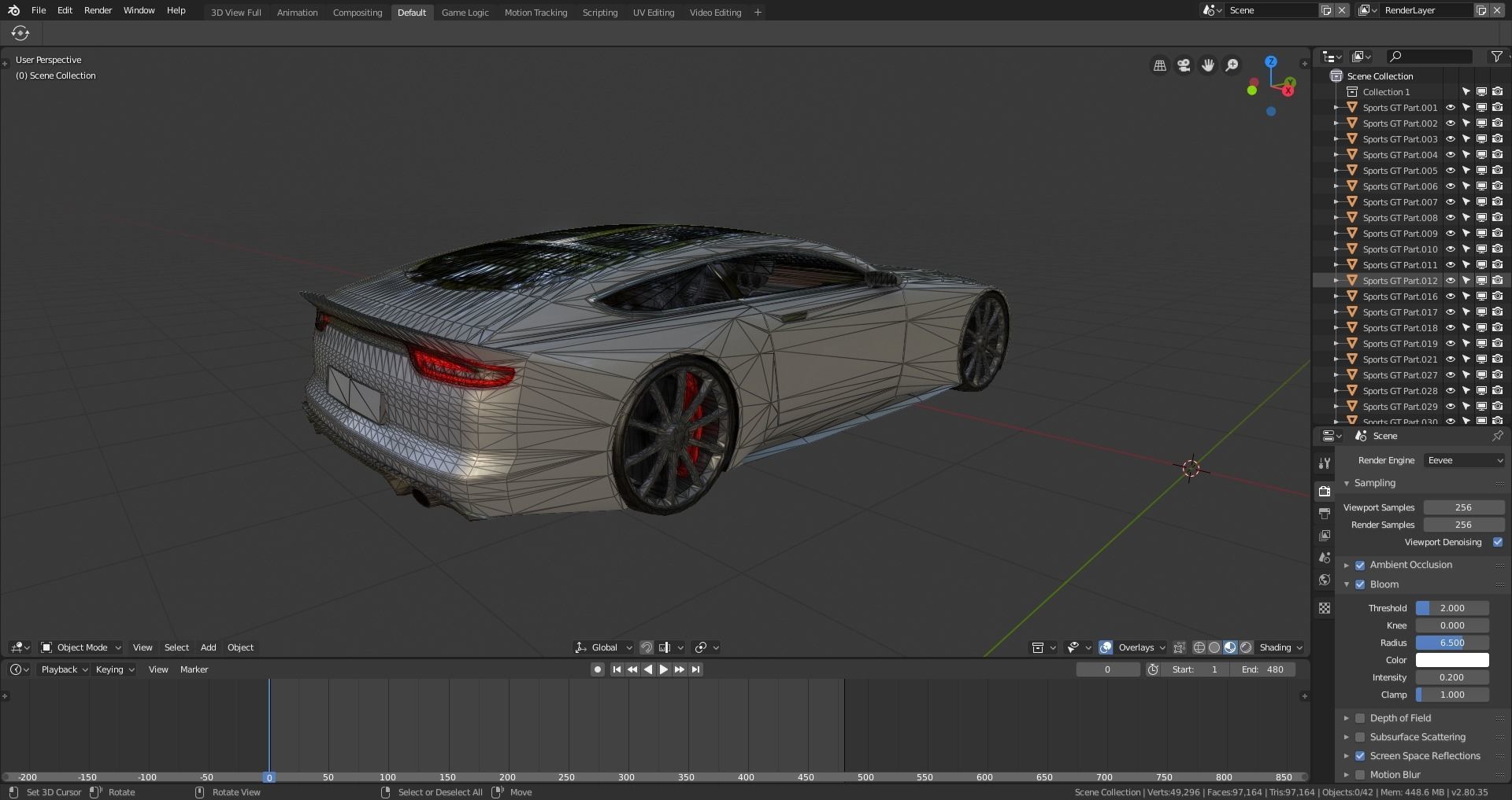 BLENDER EEVEE Brandless Sports GT coupe Low-poly 3D model_11