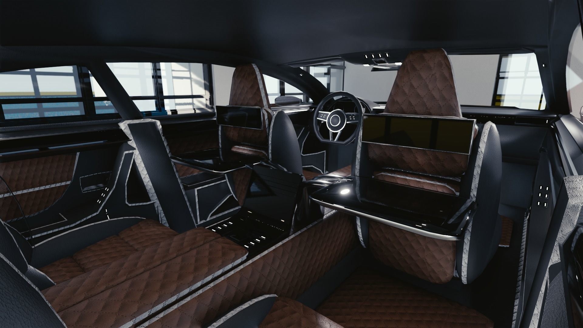 BLENDER EEVEE Brandless Extended Wheelbase 2 door coupe Low-poly 3D model_8