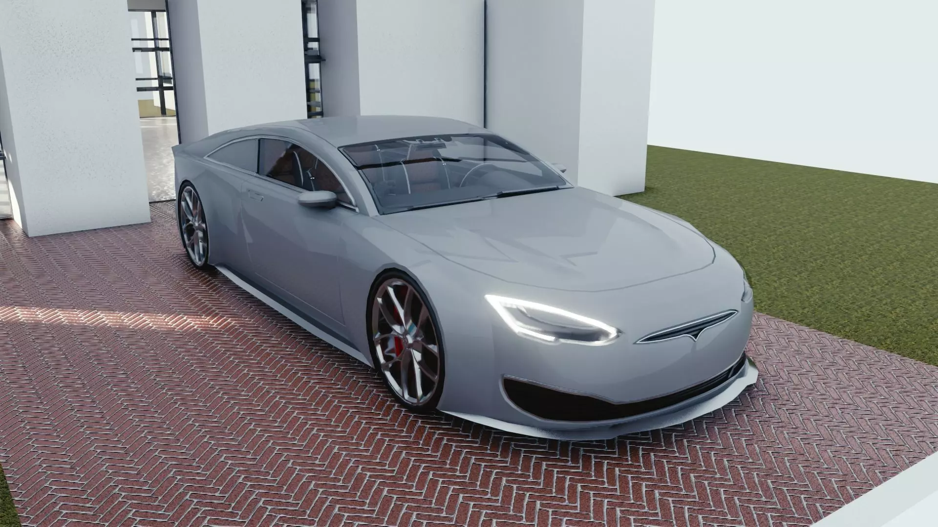 BLENDER EEVEE Brandless Extended Wheelbase 2 door coupe Low-poly 3D model_0