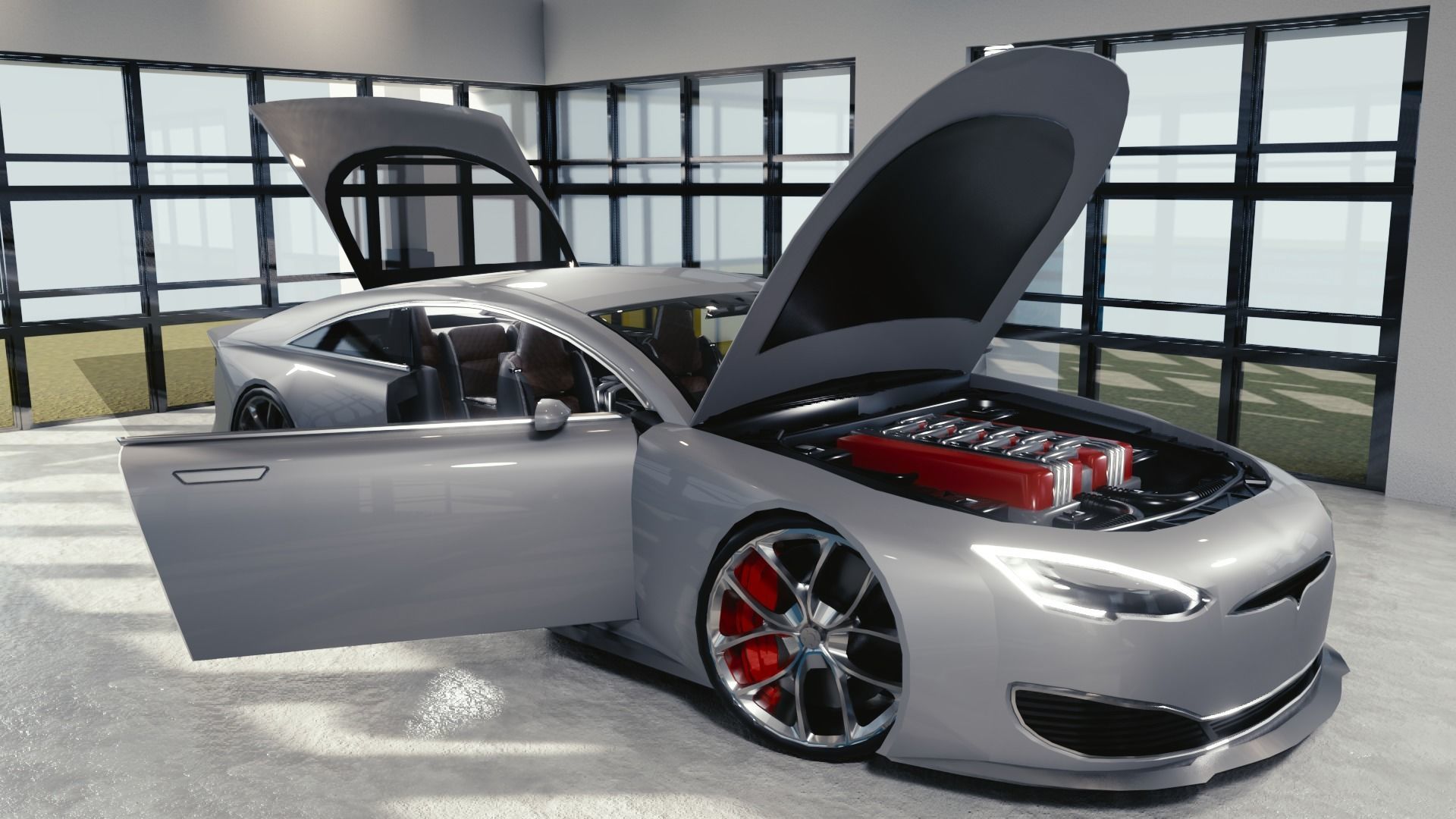 BLENDER EEVEE Brandless Extended Wheelbase 2 door coupe Low-poly 3D model_10