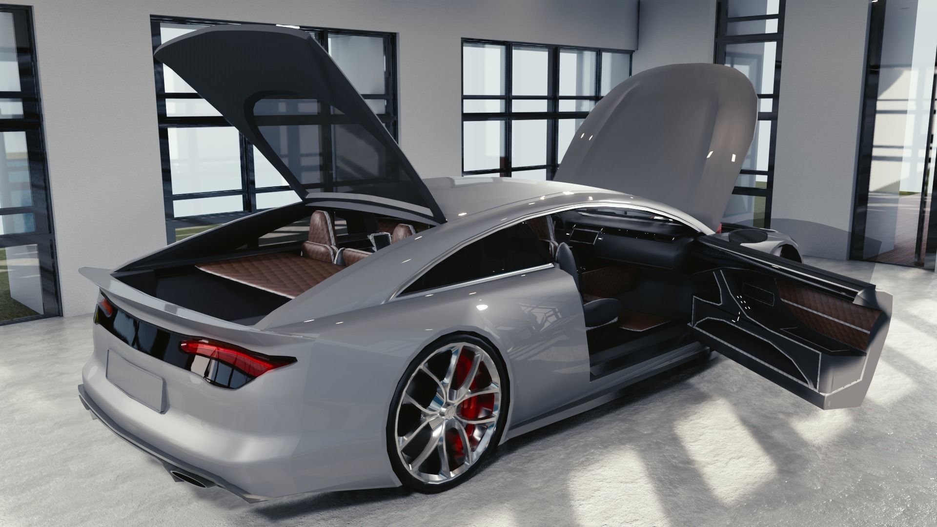 BLENDER EEVEE Brandless Extended Wheelbase 2 door coupe Low-poly 3D model_11