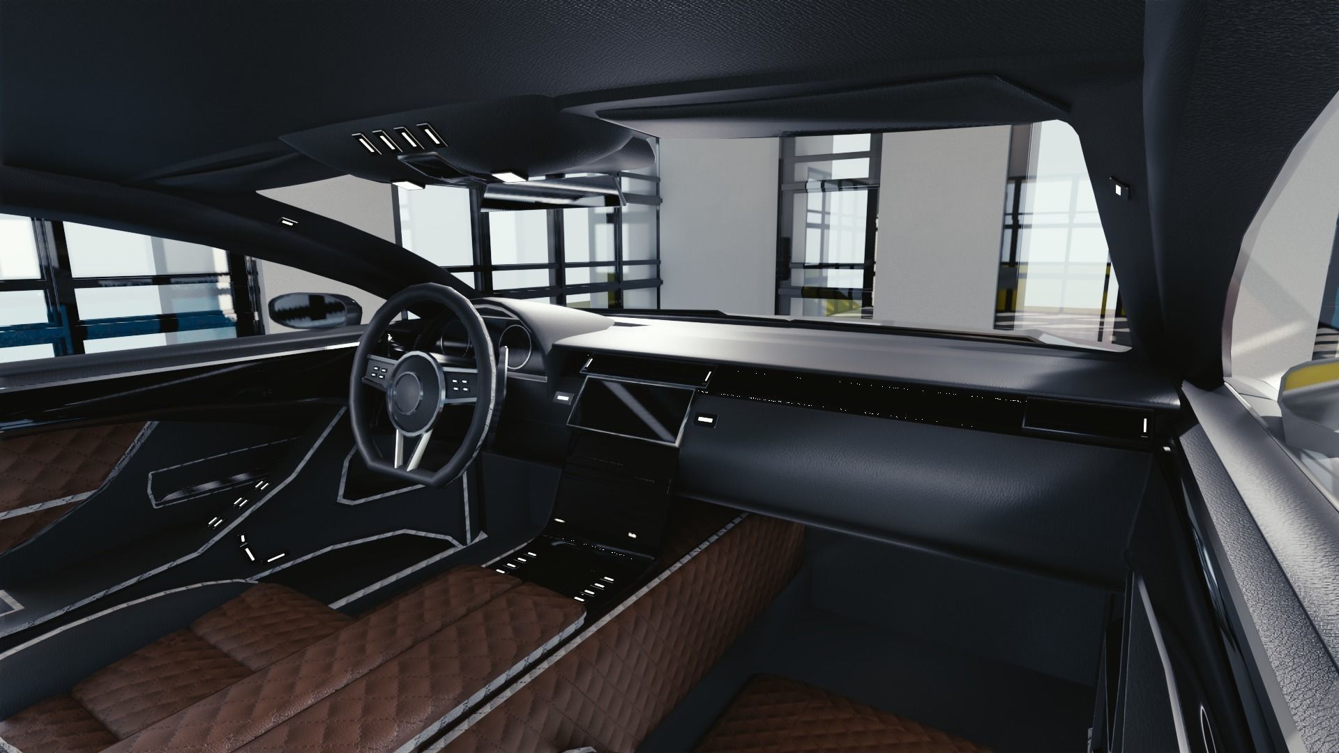 BLENDER EEVEE Brandless Extended Wheelbase 2 door coupe Low-poly 3D model_6