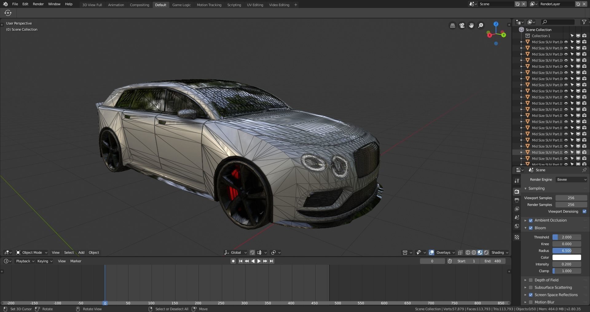 BLENDER EEVEE Brandless Mid Size 4 door suv Low-poly 3D model_12