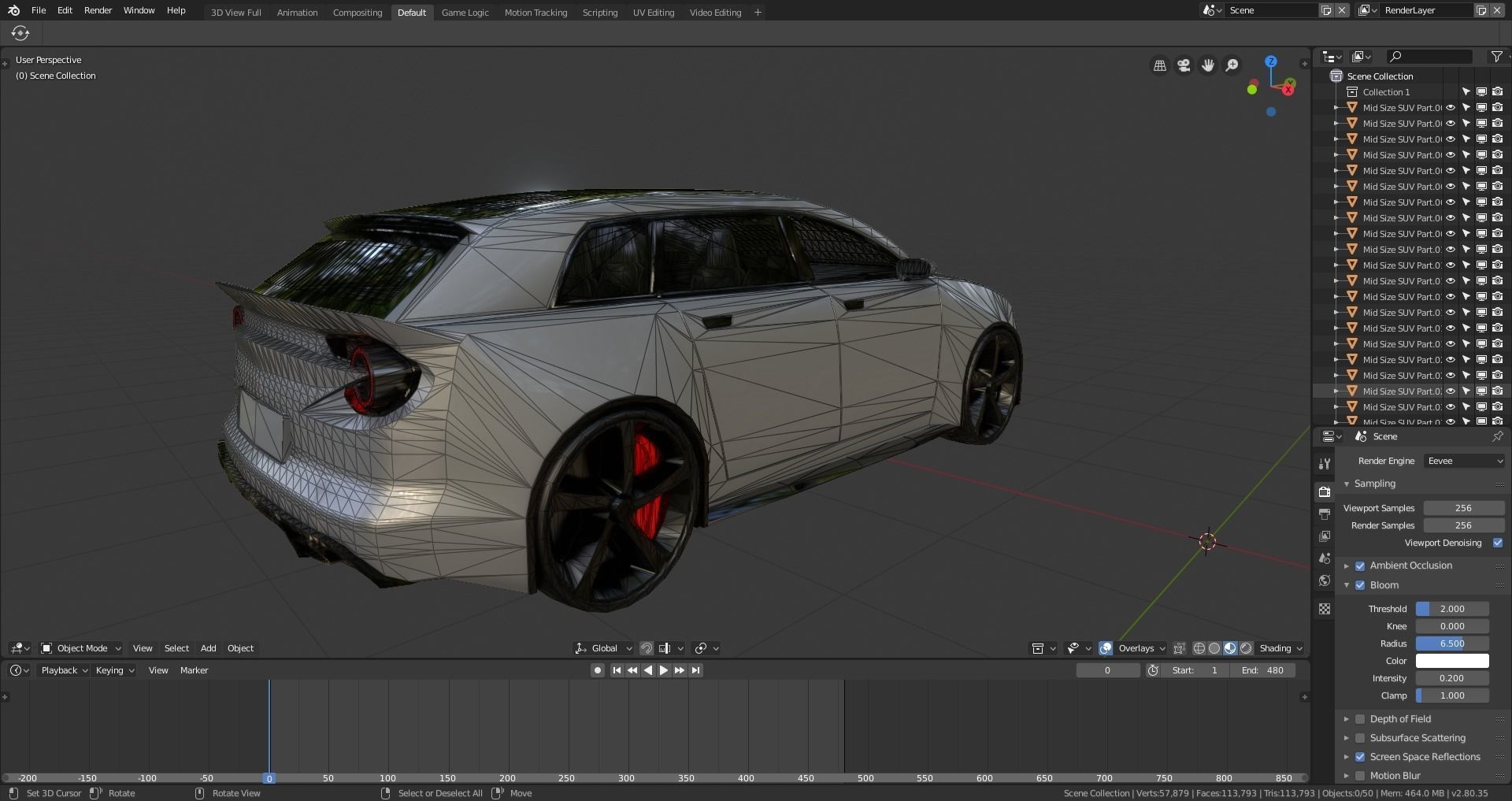 BLENDER EEVEE Brandless Mid Size 4 door suv Low-poly 3D model_13
