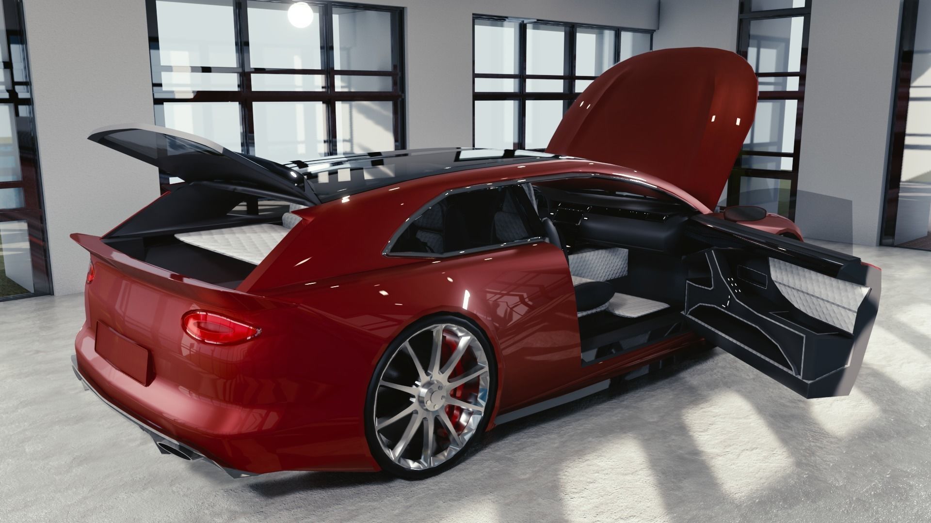 BLENDER EEVEE Brandless Mid Size 2 door shooting brake Low-poly 3D model_11