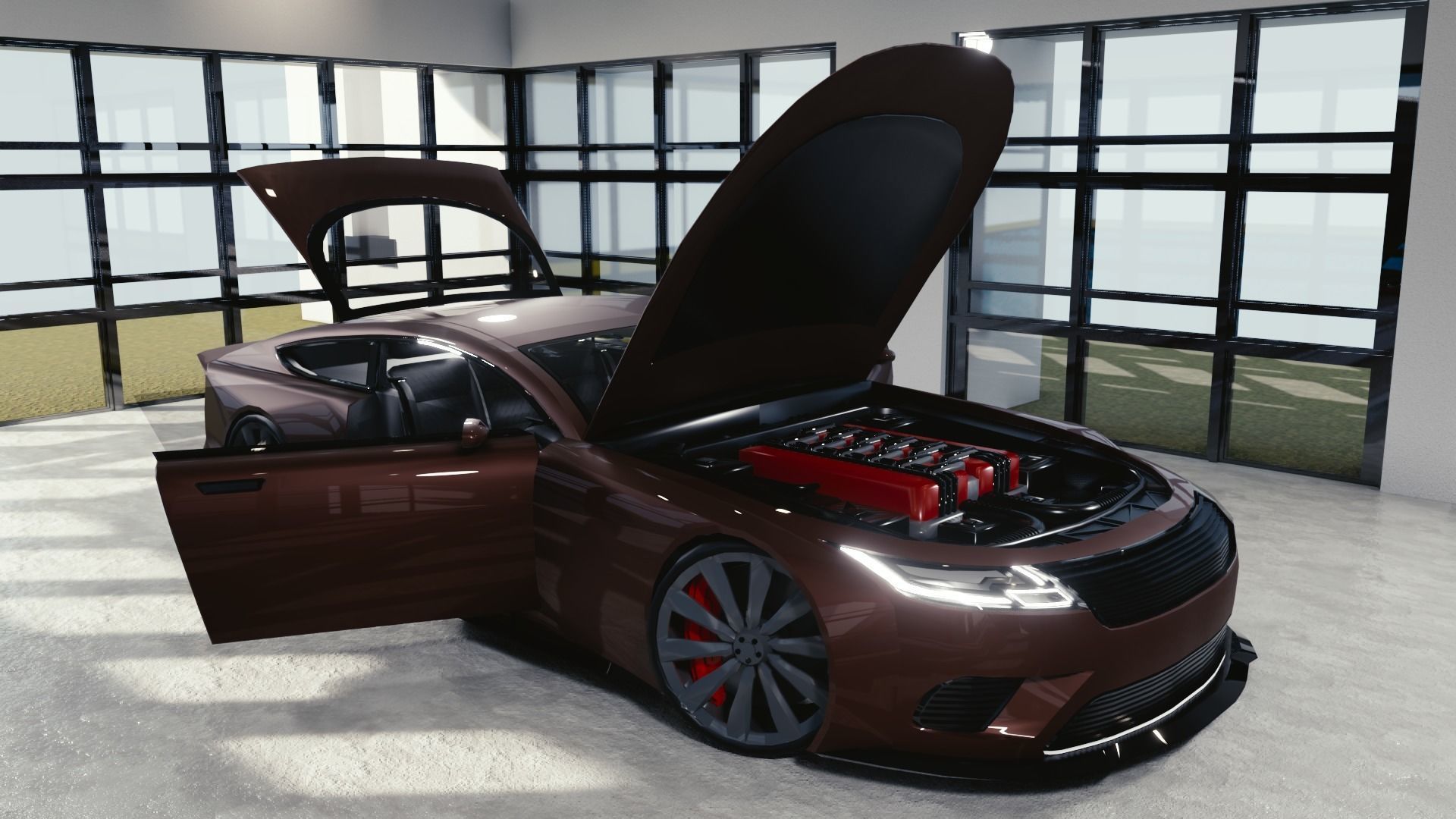 BLENDER EEVEE Brandless Sports GT coupe Low-poly 3D model_8