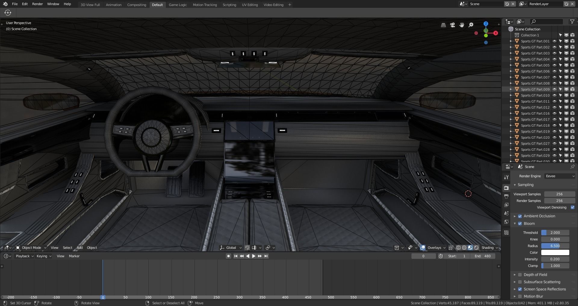 BLENDER EEVEE Brandless Sports GT coupe Low-poly 3D model_12