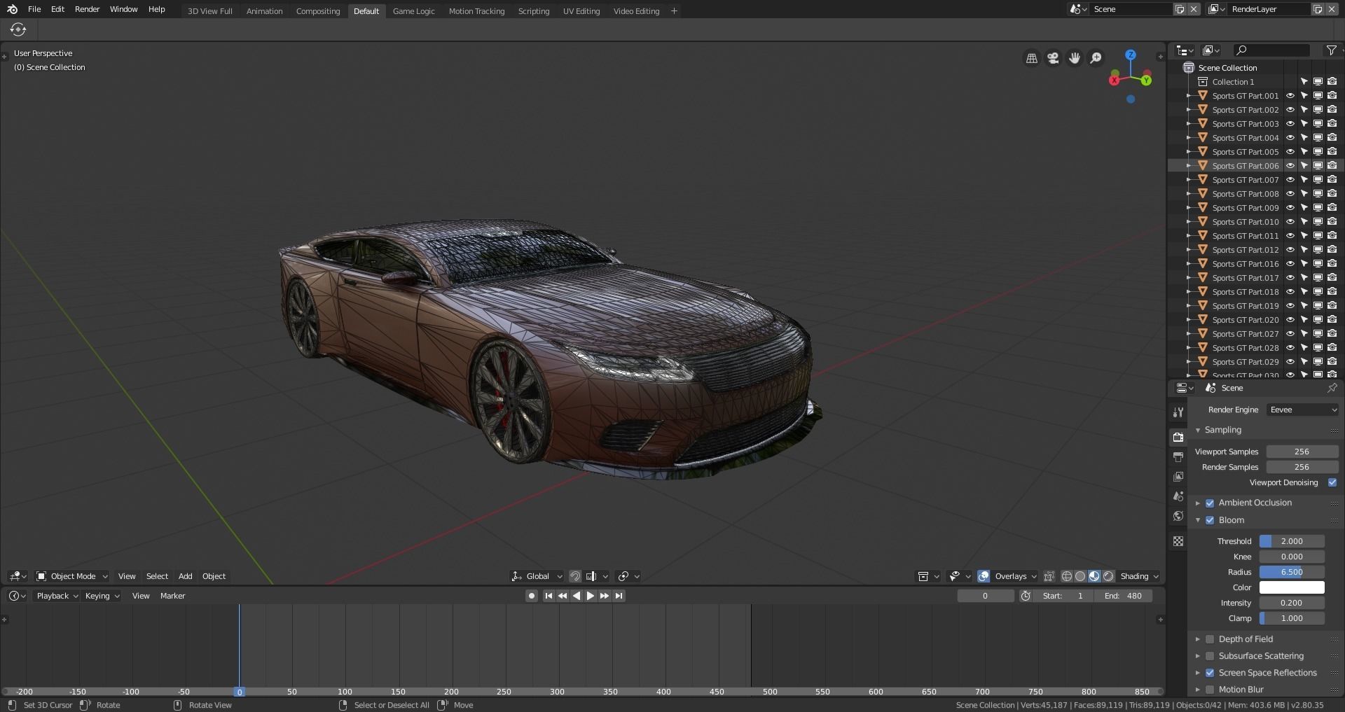 BLENDER EEVEE Brandless Sports GT coupe Low-poly 3D model_10