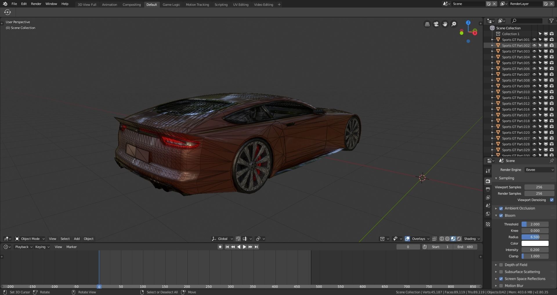 BLENDER EEVEE Brandless Sports GT coupe Low-poly 3D model_11