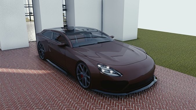 BLENDER EEVEE Brandless Sports GT shooting brake Low-poly 3D model