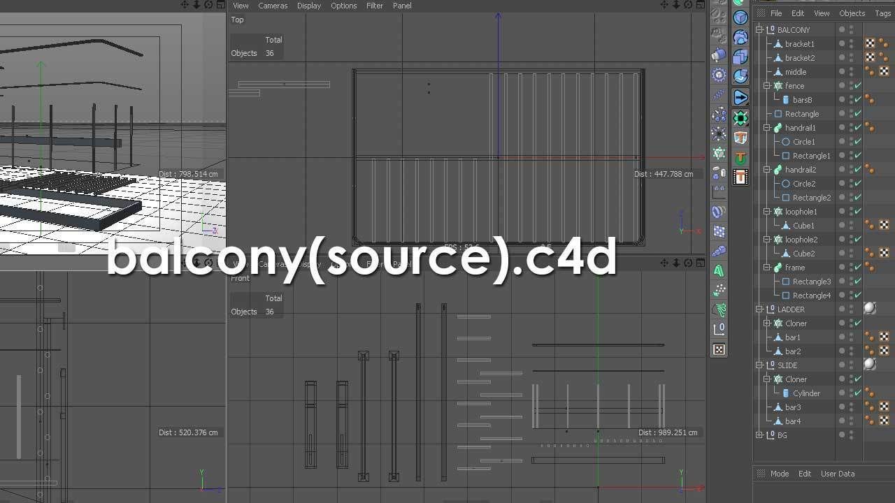 Balcony Fire Escape Ladder Low-poly 3D model_18