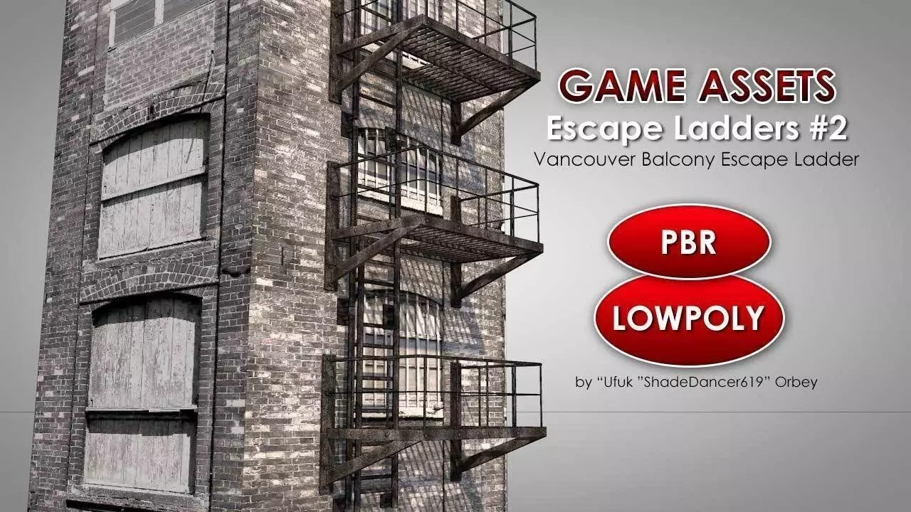 Balcony Fire Escape Ladder Low-poly 3D model_0