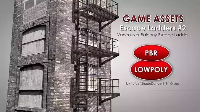 Balcony Fire Escape Ladder Low-poly 3D model