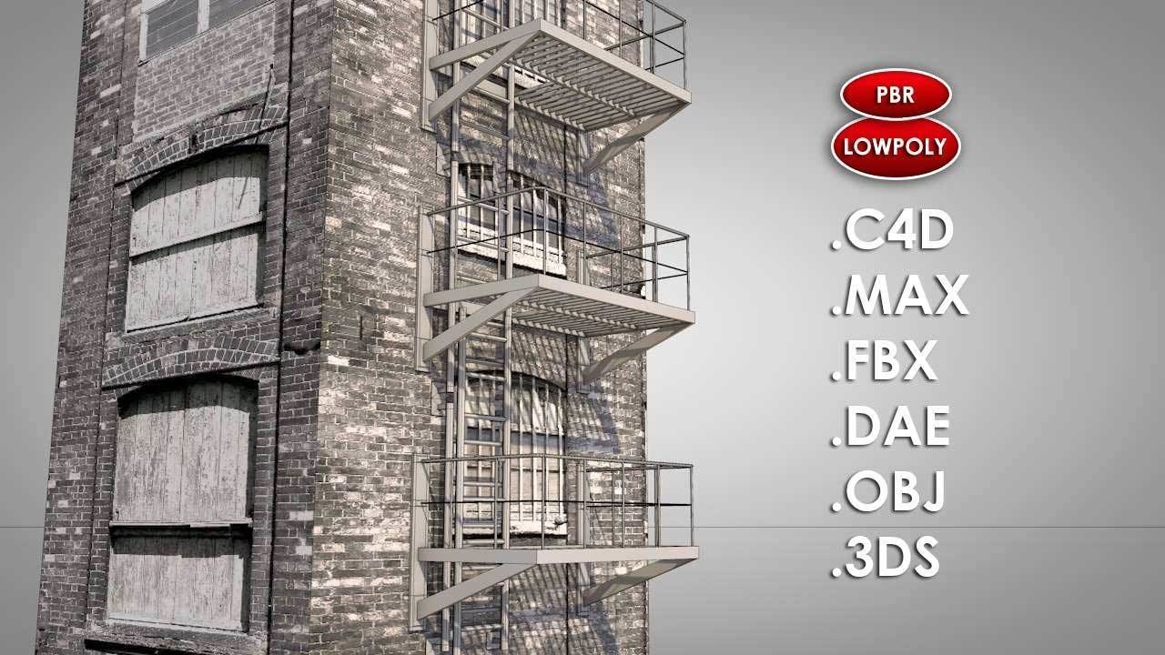Balcony Fire Escape Ladder Low-poly 3D model_1