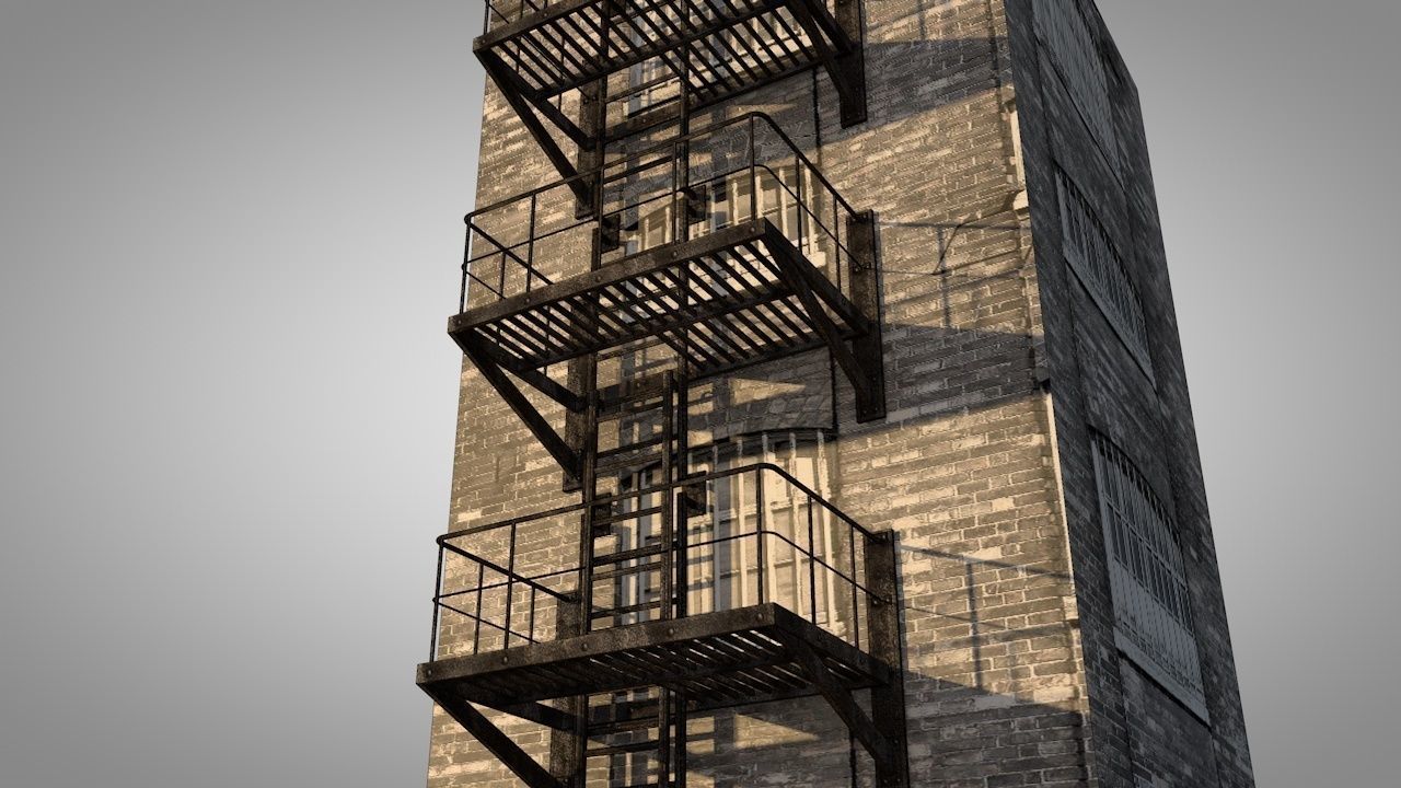 Balcony Fire Escape Ladder Low-poly 3D model_10