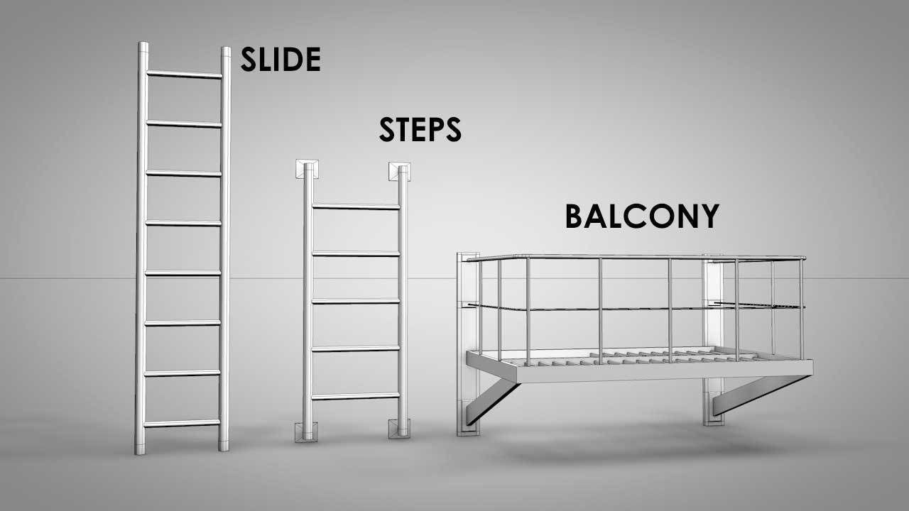Balcony Fire Escape Ladder Low-poly 3D model_15