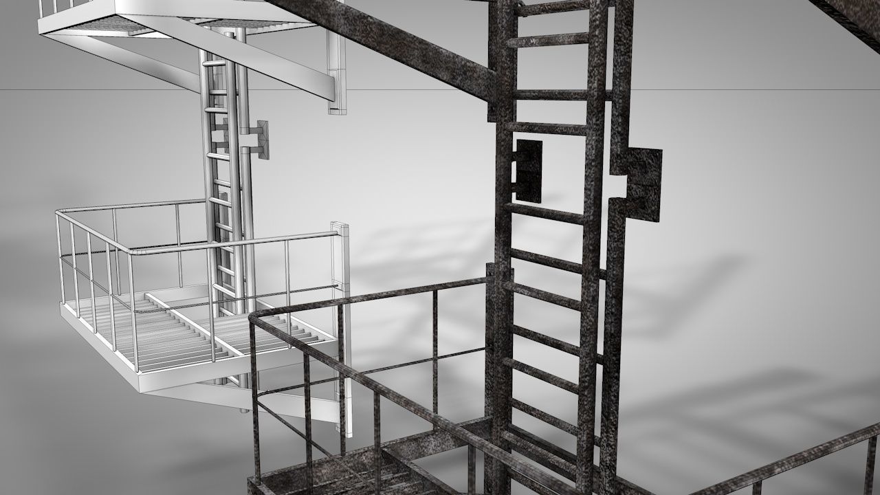 Balcony Fire Escape Ladder Low-poly 3D model_13