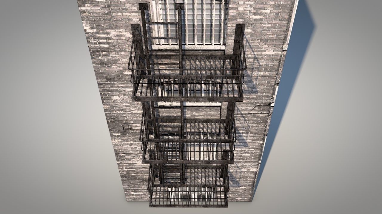 Balcony Fire Escape Ladder Low-poly 3D model_2