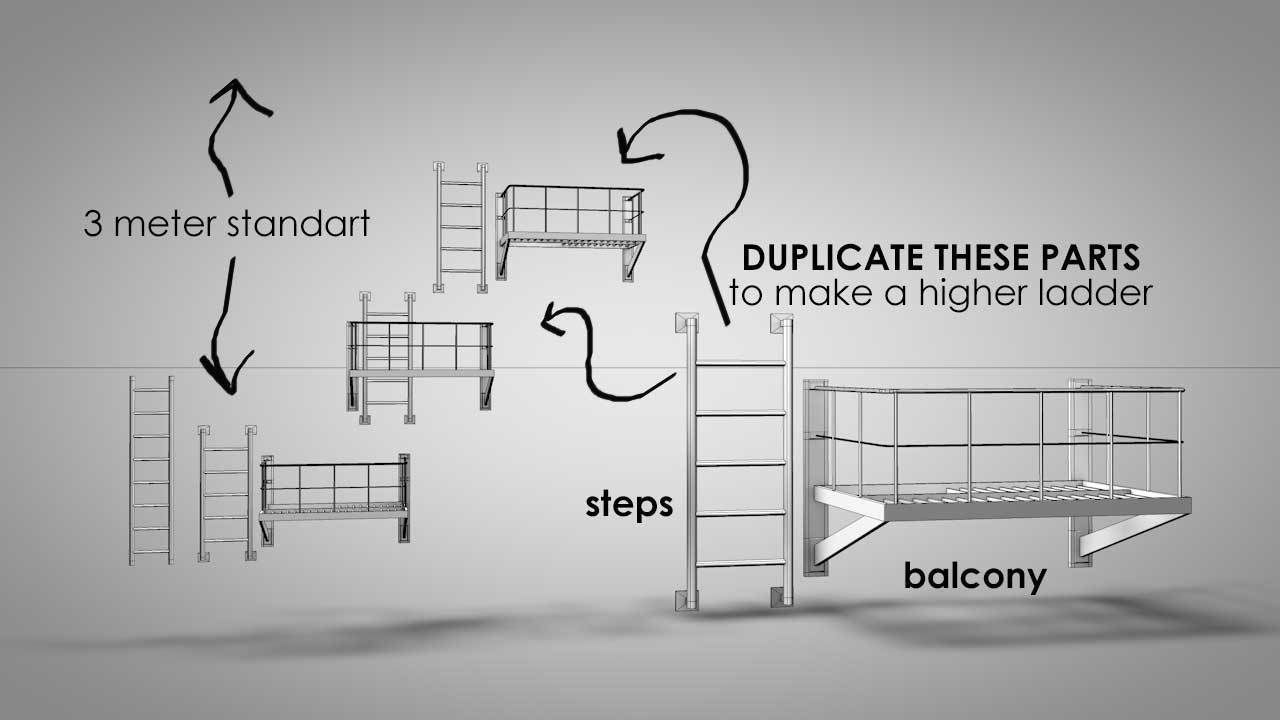 Balcony Fire Escape Ladder Low-poly 3D model_14