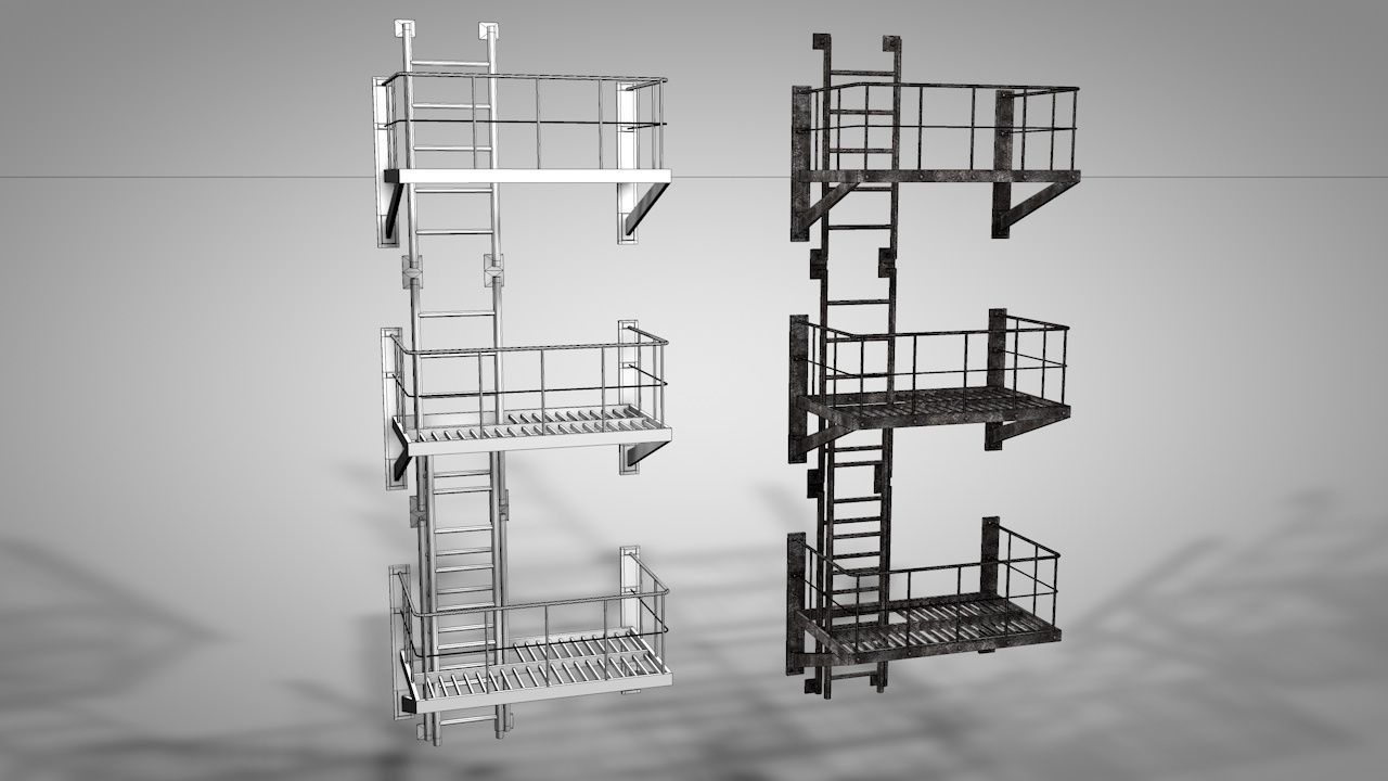 Balcony Fire Escape Ladder Low-poly 3D model_12