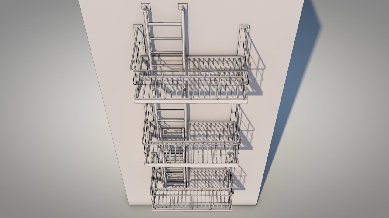 Balcony Fire Escape Ladder Low-poly 3D model_3