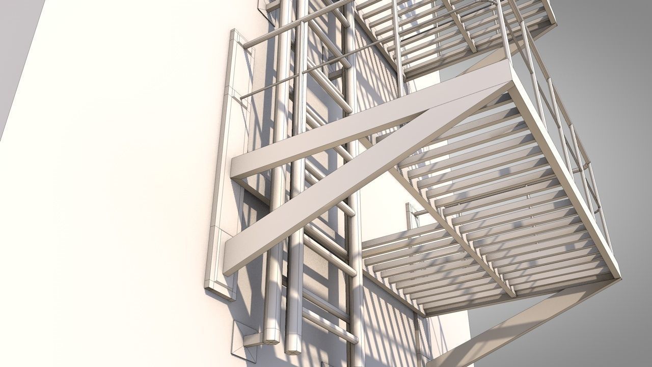 Balcony Fire Escape Ladder Low-poly 3D model_5