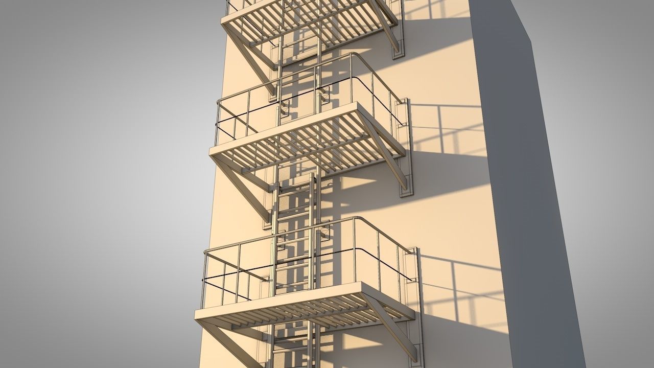 Balcony Fire Escape Ladder Low-poly 3D model_11