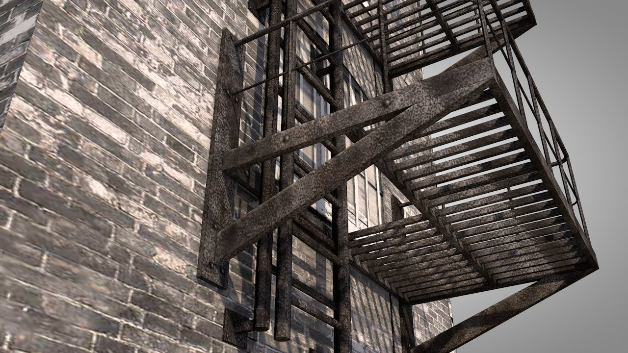 Balcony Fire Escape Ladder Low-poly 3D model_4