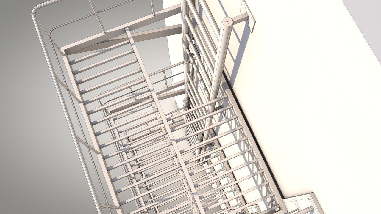Balcony Fire Escape Ladder Low-poly 3D model_9