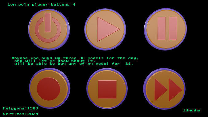Low poly player buttons 4 Low-poly 3D model