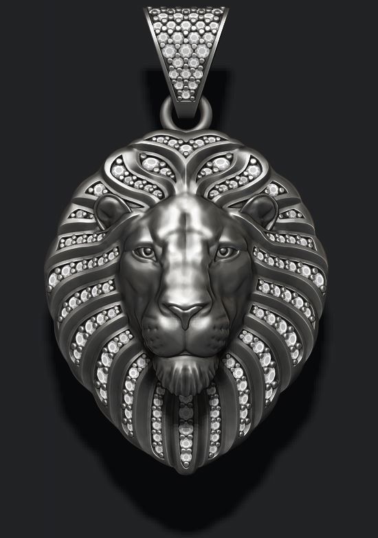 Lion pendant with diamonds and closed mouth 010 3D print model_6