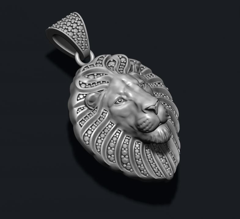 Lion pendant with diamonds and closed mouth 010 3D print model_4