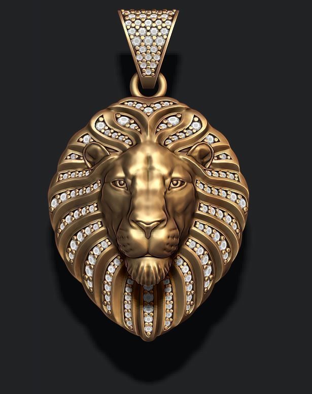 Lion pendant with diamonds and closed mouth 010 3D print model_1
