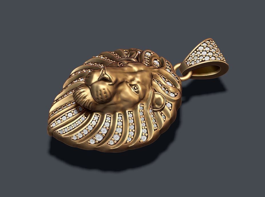 Lion pendant with diamonds and closed mouth 010 3D print model_2