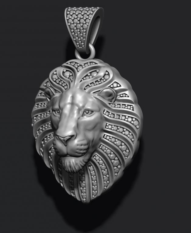 Lion pendant with diamonds and closed mouth 010 3D print model_3