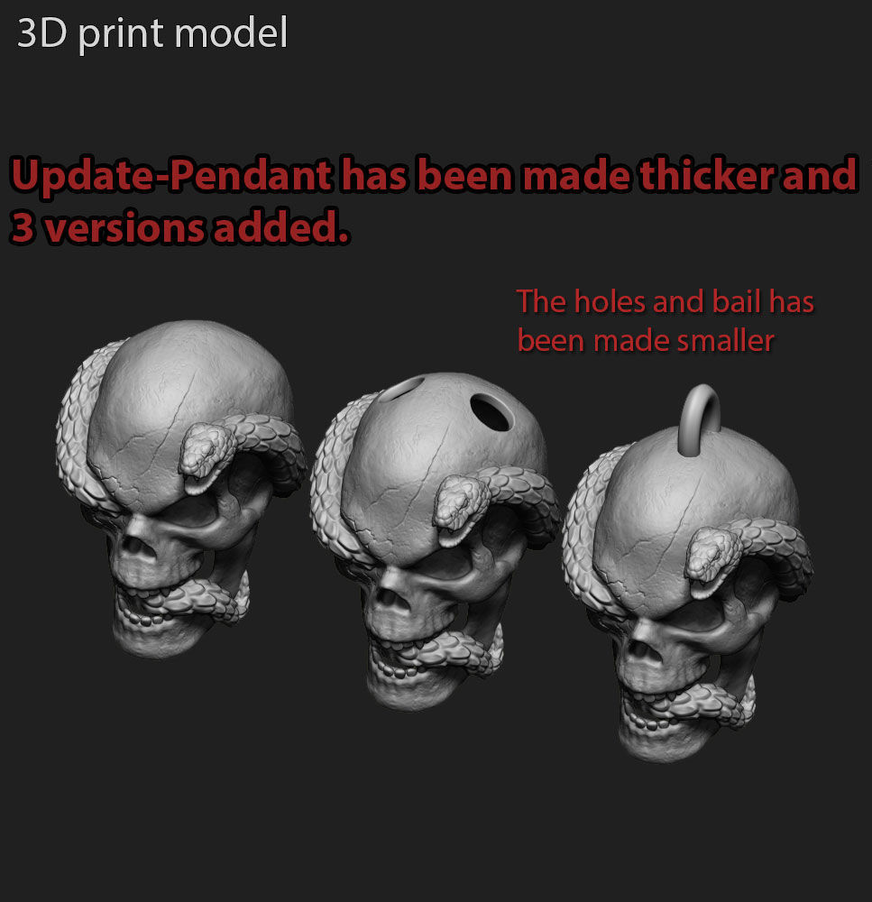 Skull pendant jewelry biker with snake vol11 3D print model_7