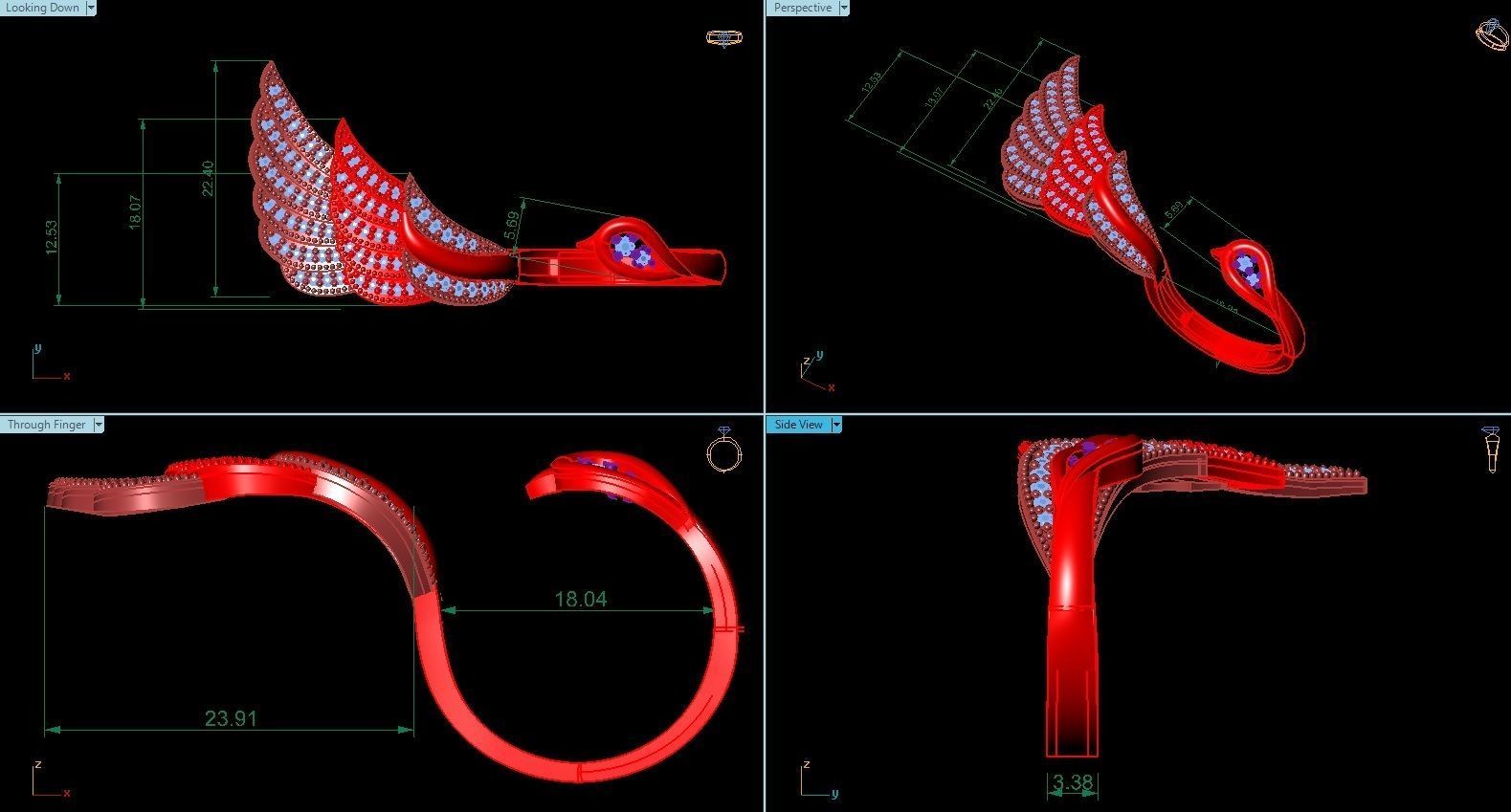 Bird ring 2x ring 3D print model_4