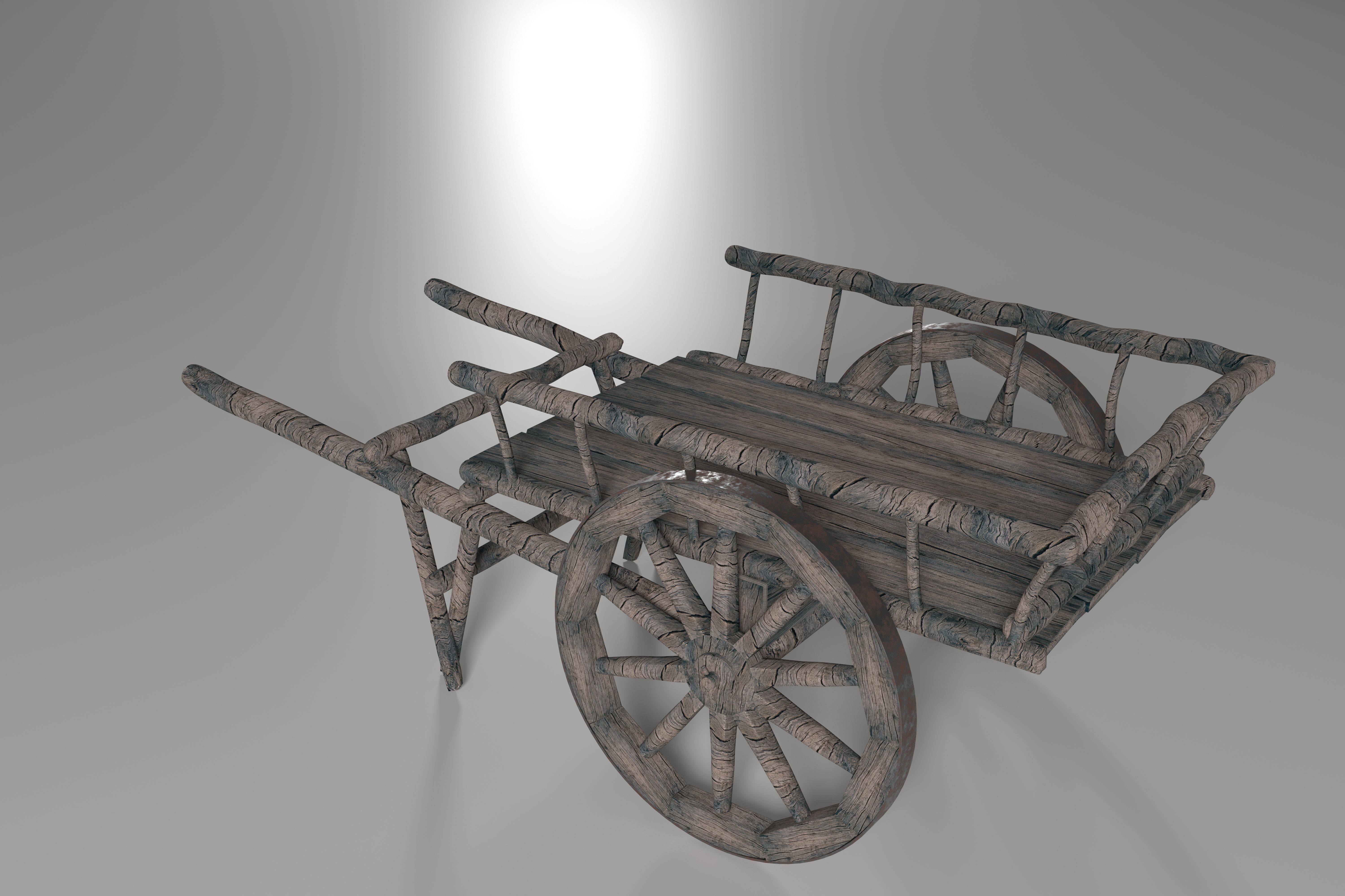Ancient Wooden Cart Low-poly 3D model_2
