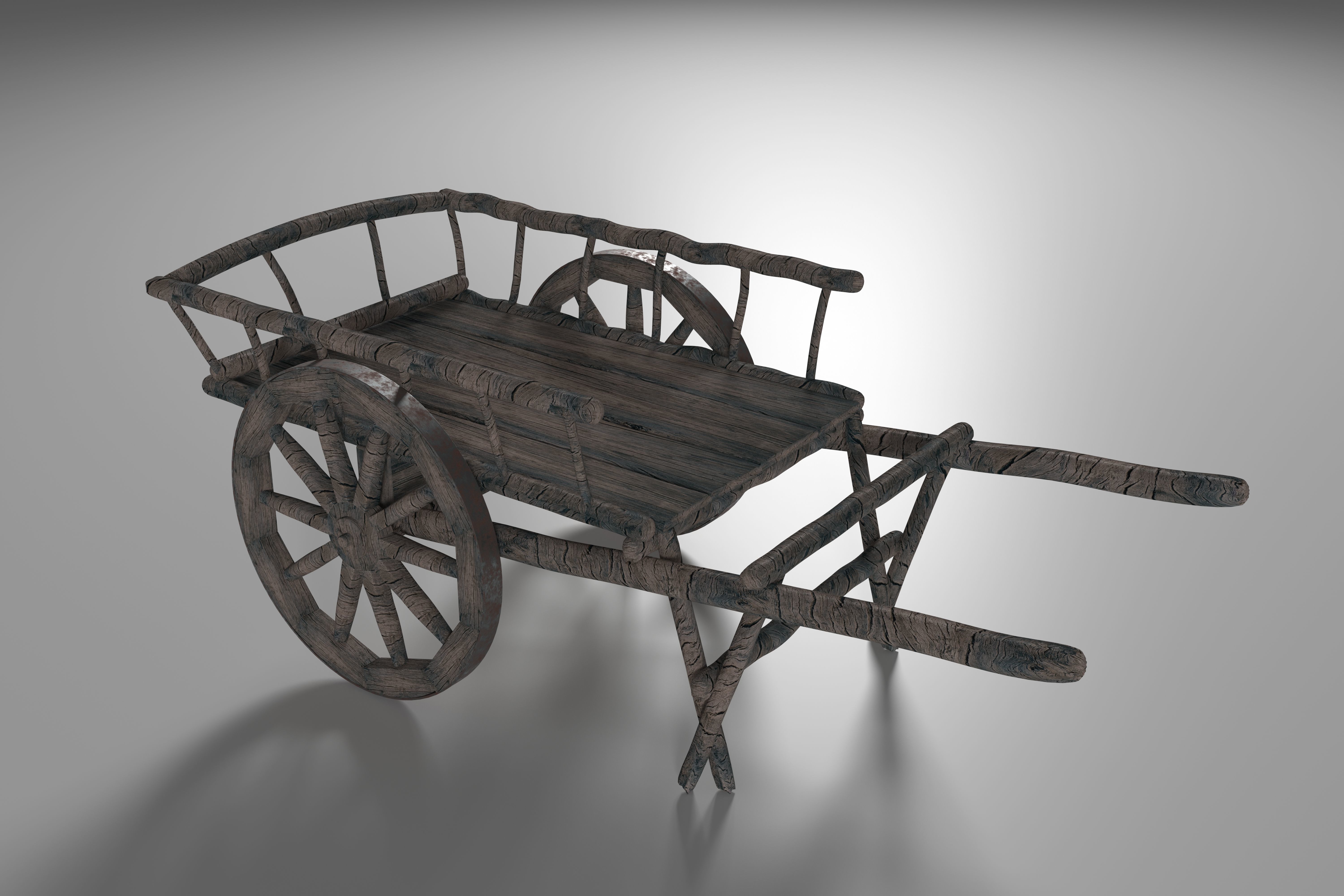 Ancient Wooden Cart Low-poly 3D model_7
